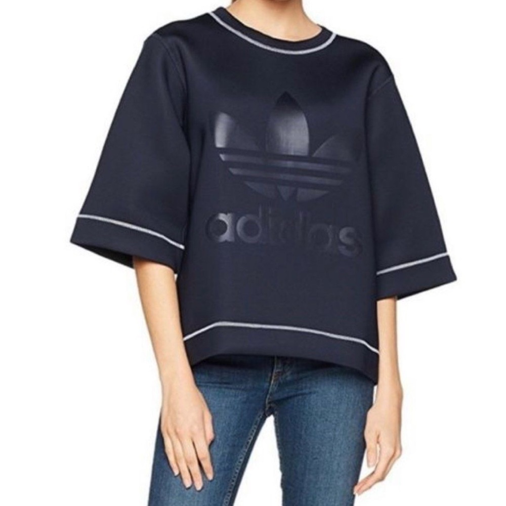 ADIDAS – BR9366 WOMENS REVERSIBLE SWEATSHIRT Sz 8 oversized navy blue logo
